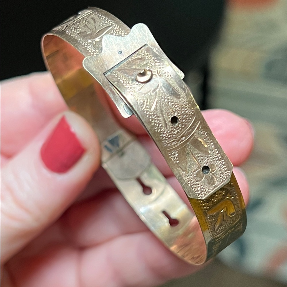 Antique Victorian Floral Engraved Rose Gold Filled Belt Buckle Bracelet